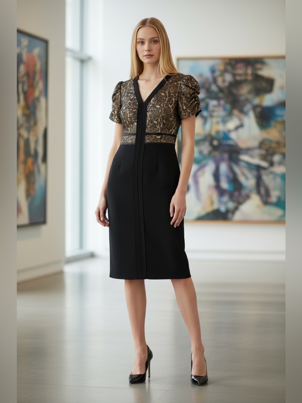 Etcetera Black and brown Lace Midi Dress size 2